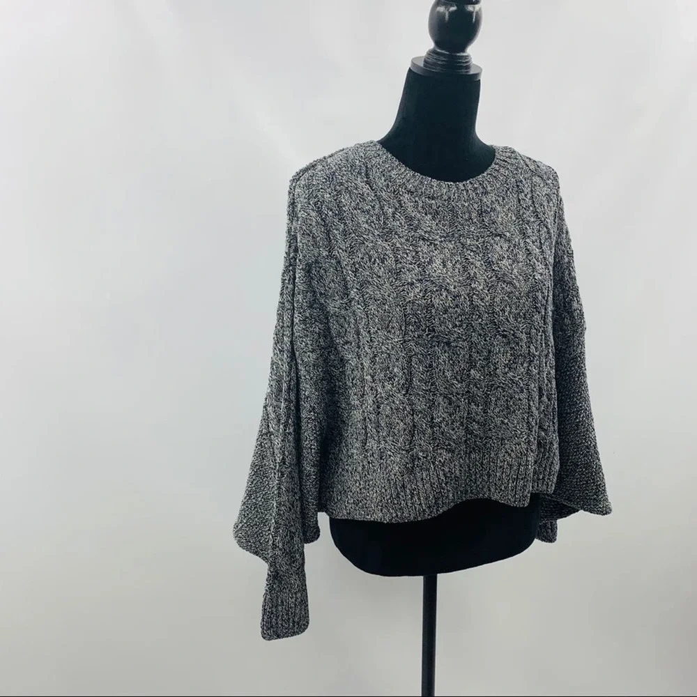 Topshop Navy Blue Crop Chunky Cable Knit Sweater - Picture 6 of 12